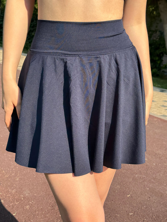 Navy Blue High Waist Pleated Active Skort for Women with Compressive Shorts, Stretchy Lightweight Sporty Mini Skirt for All-Day Comfort